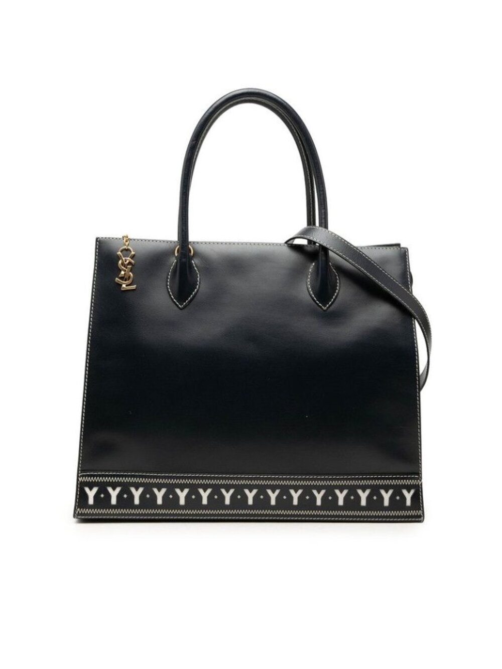 Saint Laurent Tote 2-Way Shoulder Bag Navy Leather